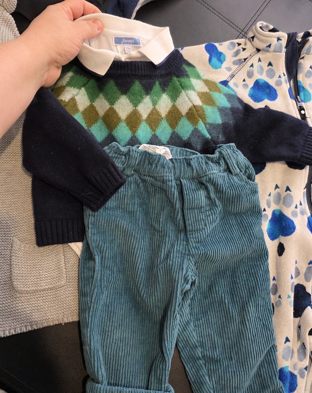 Jacadi Navy Argyle Knit Sweater - Green/Teal Accents